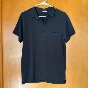 Filippa K Polo Shirt Mens Medium Black Organic Cotton Short Sleeve Pocket